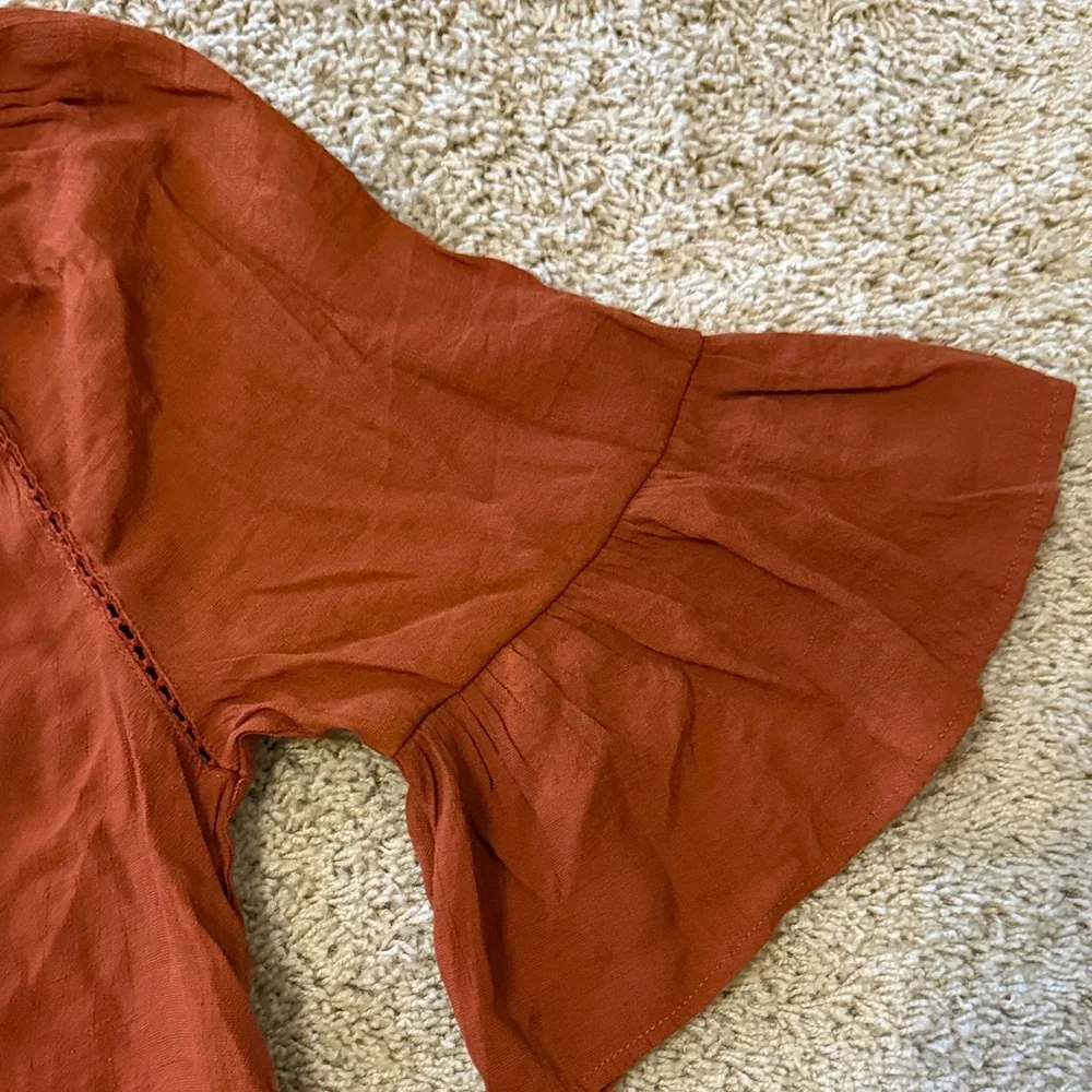 Women’s Rust Off-Shoulder Ruffle Sleeve Top - Picture 2 of 6